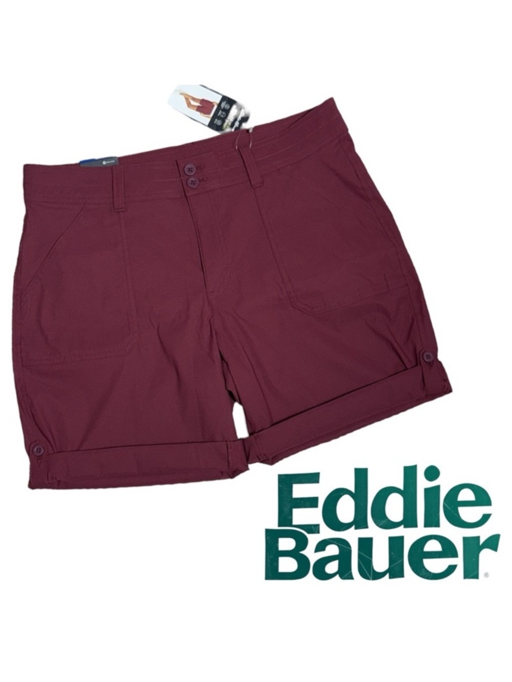 Eddie Bauer Burgundy Rolled Cuff Bermuda Shorts Women’s Size 10